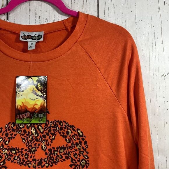 Pumpkins & Potions Happy Halloween Leopard Pumpkin Sweatshirt Orange Size M - Picture 4 of 12